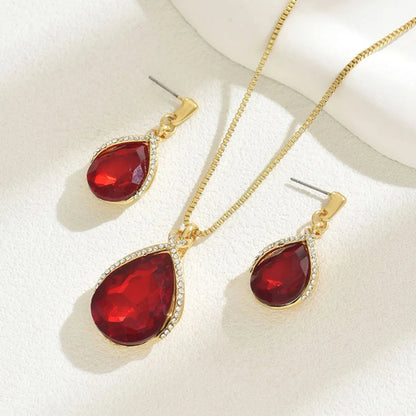 18K Gold-Plated Rhinestone Teardrop : Necklace and Earrings Jewelry