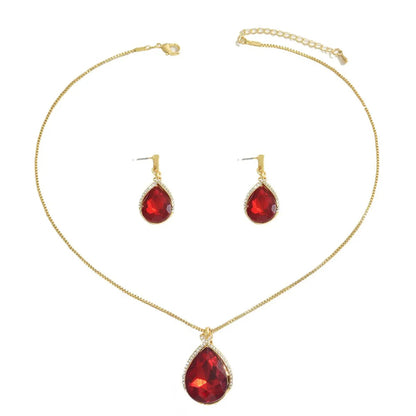 18K Gold-Plated Rhinestone Teardrop : Necklace and Earrings Jewelry